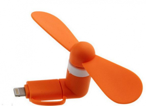 Мини вентилятор для телефона micro USB / Lightning, оранжевый