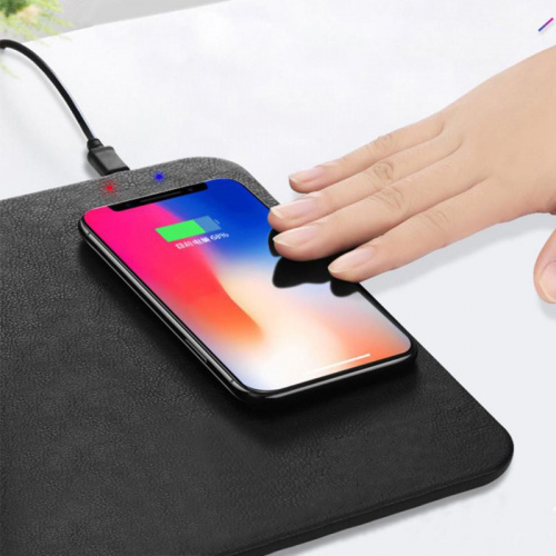 Коврик для мыши с беспроводной зарядкой смартфона Wireless Charge Mouse Pad, черный