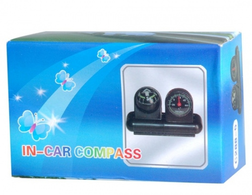 Компас с термометром автомобильный In-Car Compass, черный