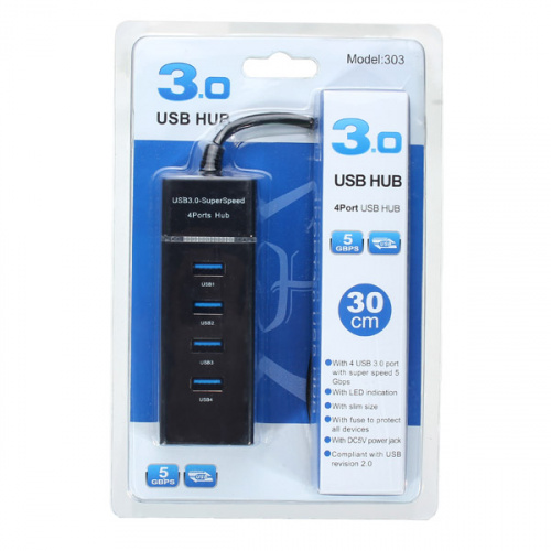 Хаб 4-Ports USB 3.0-SuperSpeed 5Gbps (Черный)